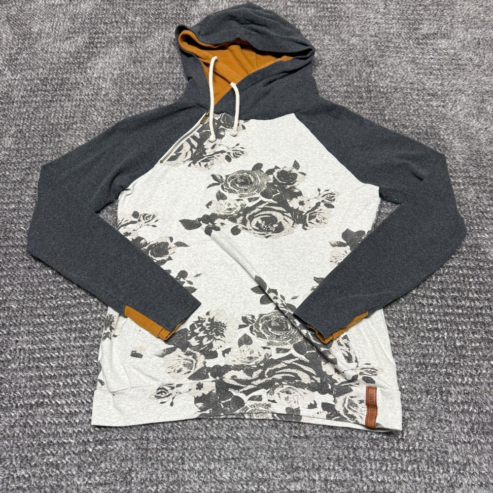 Ampersand Avenue Womens Pullover Hoodie Gray Floral Print Size S Mustard Yellow